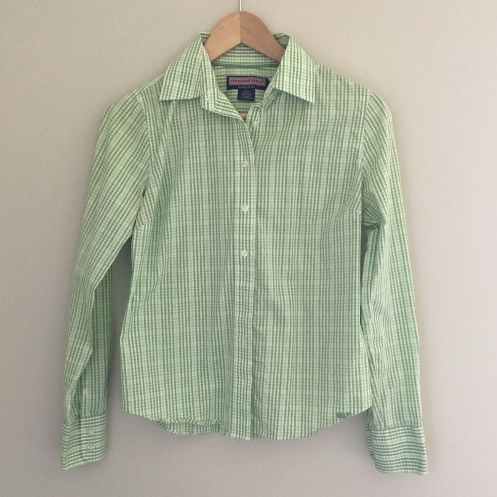 🎈 Vineyard Vines Green Gingham Collared Shirt